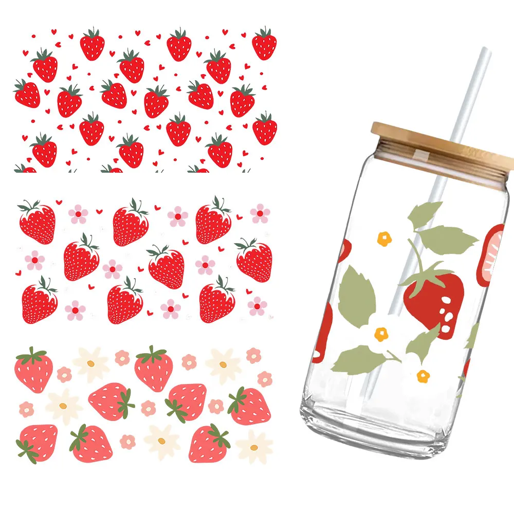 Strawberry Stickers Sweet Unique UV Stickers For Cups Film Self-adhesive Family Fun Craft Stickers