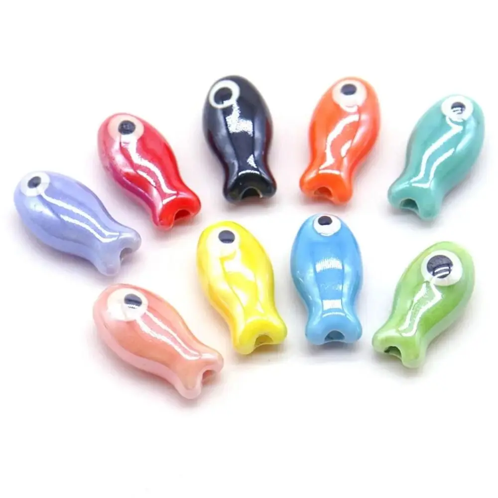 

10Pcs Handmade Craft Small Fish Beads Ceramic Cartoon Design Ceramic Spacer Loose Beads Necklace Earrings Bracelet Making Kit