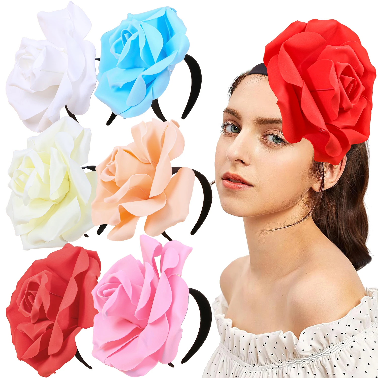 

1 шт., большая 9,8-дюймовая широкая повязка для волос с цветком розы для девочек, свадебная танцевальная вечеринка, модный показ, вечерние для детей, женские аксессуары для волос