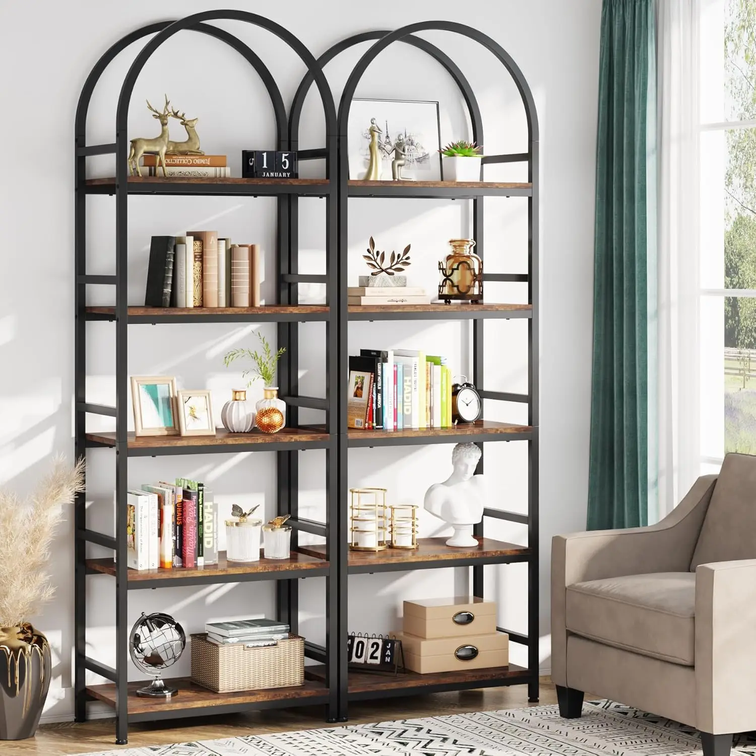 

Tribesigns 5-Tier Open Bookshelf, 74.4" Wood Bookcase Storage Shelves with Metal Frame, Freestanding Display Rack Tall Shelving