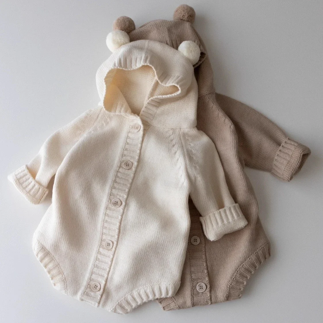Onesie 2026 Autumn And Winter New Childrens Clothing Korean Style Boys And Girls Fashion Cute Wool Ball Knit Onesie Simple