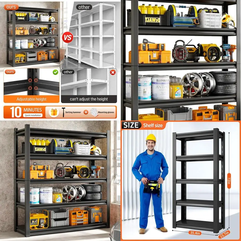 Estantería de Garaje de 5 Niveles de Alta Resistencia, Capacidad de 2500 lb, Estante de Almacenamiento de Metal Ajustable para Uso Industrial, Almacén, Sótano (16x3