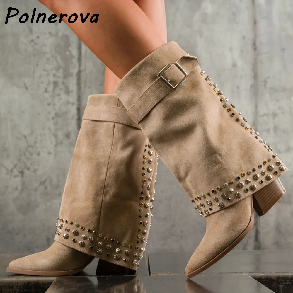 برشام الصلبة حزام الأحذية الصلبة بدوره أكثر من حواف الانزلاق على مثير حذاء بكعب سميك الانزلاق على أحذية أنيقة الشتاء المرأة تصميم أنيق الأحذية #1