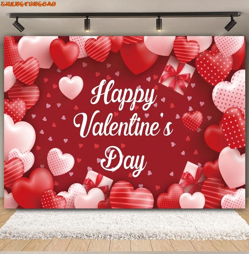 Happy Valentine's Day Backdrop Red Love Heart Wedding Bridal Shower Anniversary Valentine Party Photography Background Decor