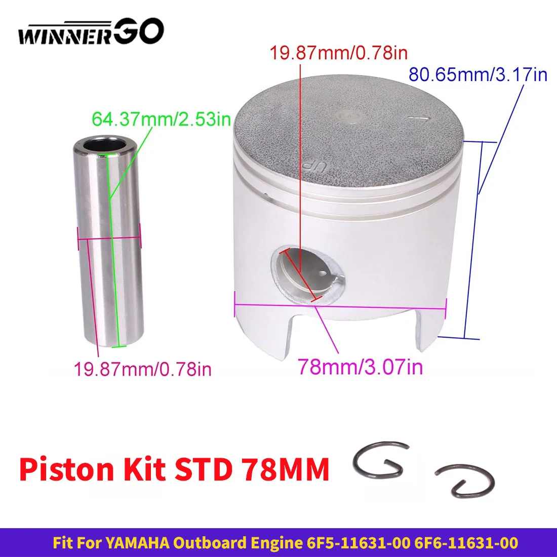 

Piston Kit STD 78MM For Yamaha Outboard Motor 2 Stroke 40HP 40G 40J 6F5-11631-00 6F6-11631-00 Boat Engine T36-04020200