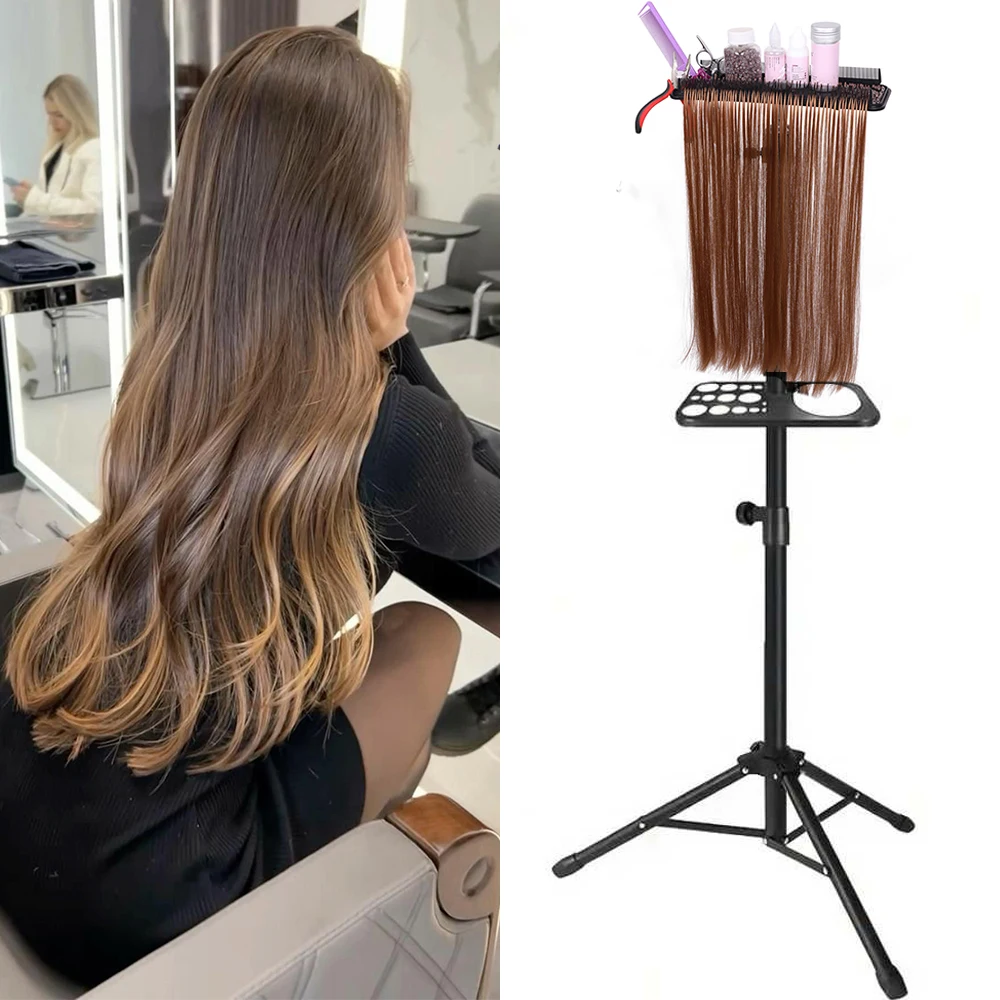 

Поднос для штатива для парика с двусторонним лотком для наращивания волос Прочная подставка для головы парика Штатив с подставкой для парика Набор держателей для наращивания волос