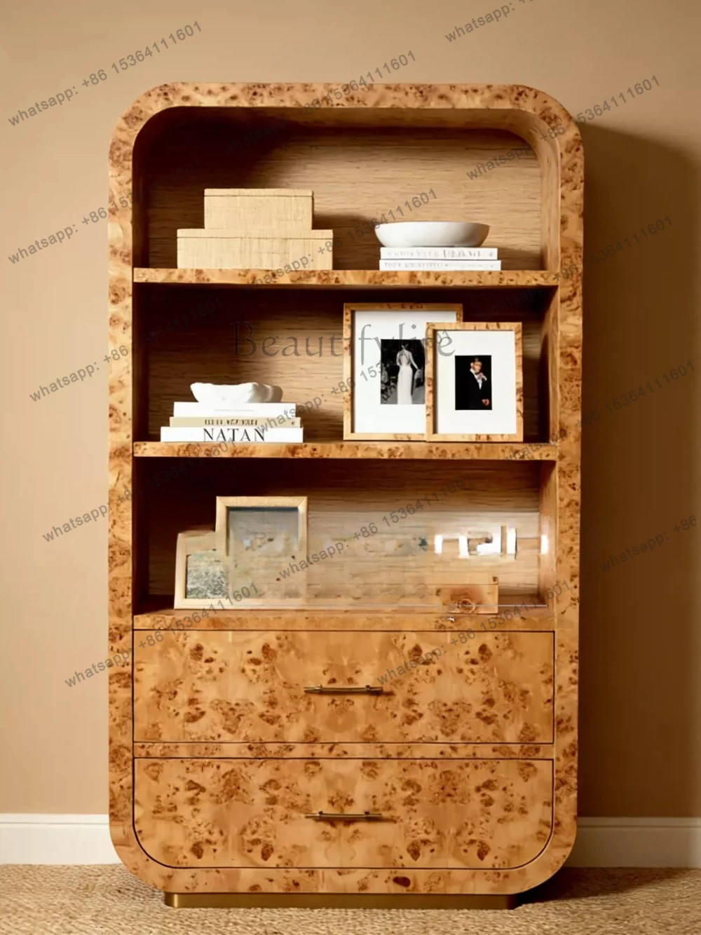 French medieval solid wood tree tumor pattern shelf living room art decoration cabinet designer bookcase