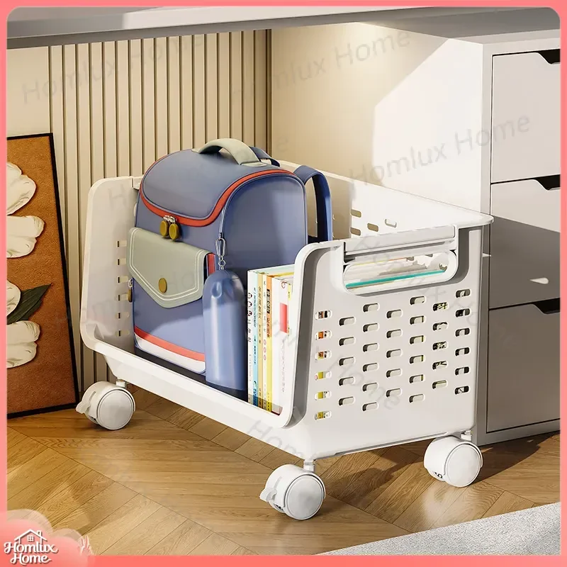 Under Table Shelf with Wheels for School Bags Snacks Kitchen Living Room Storage Organizer Stackable Sorting Basket Home
