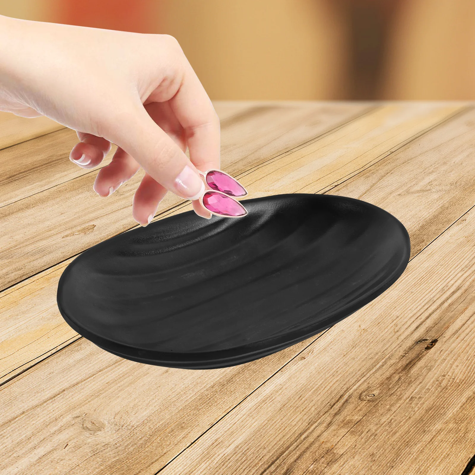 

Oval Fruit Plate Jewelry Storage and Decoration Tray Texture Black Melamine Resin Holder