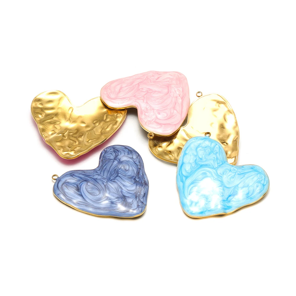 4Pcs Enamel Sweet Heart Pendants Stainless Steel Valentine's Day Charms Bulk for DIY Jewelry Making Necklace Earrings Supplies