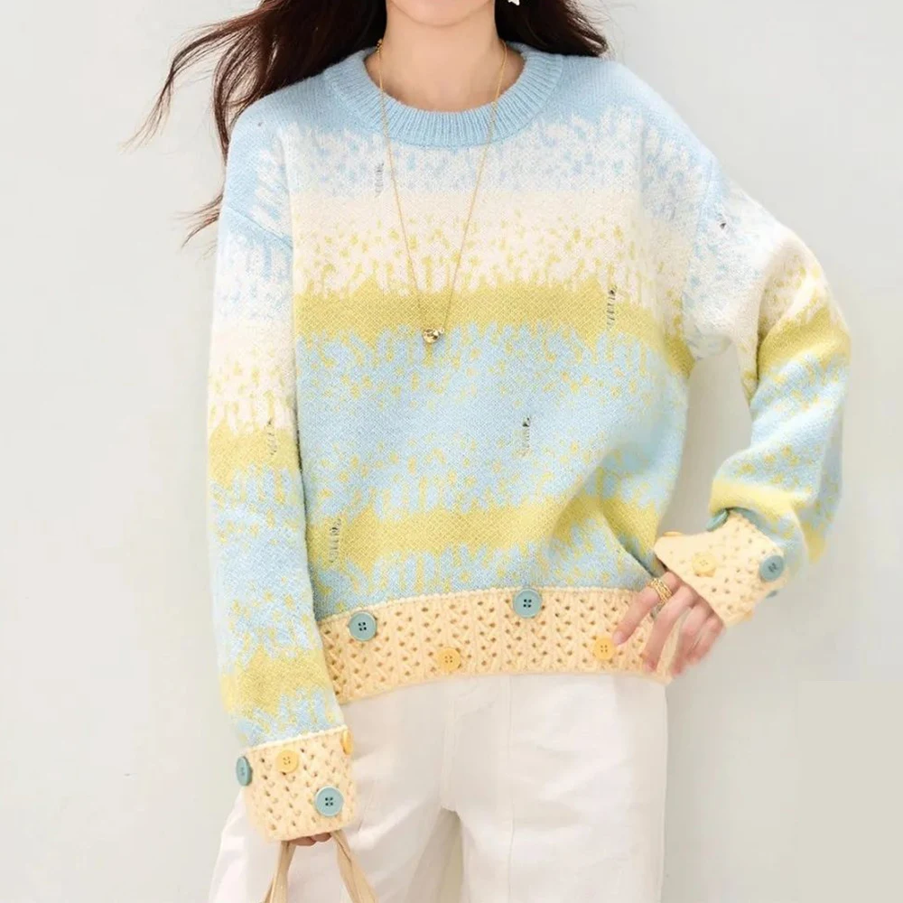 New autumn/winter thick fashion and versatile slim sweater female crew neck knitwear pullover long-sleeved top