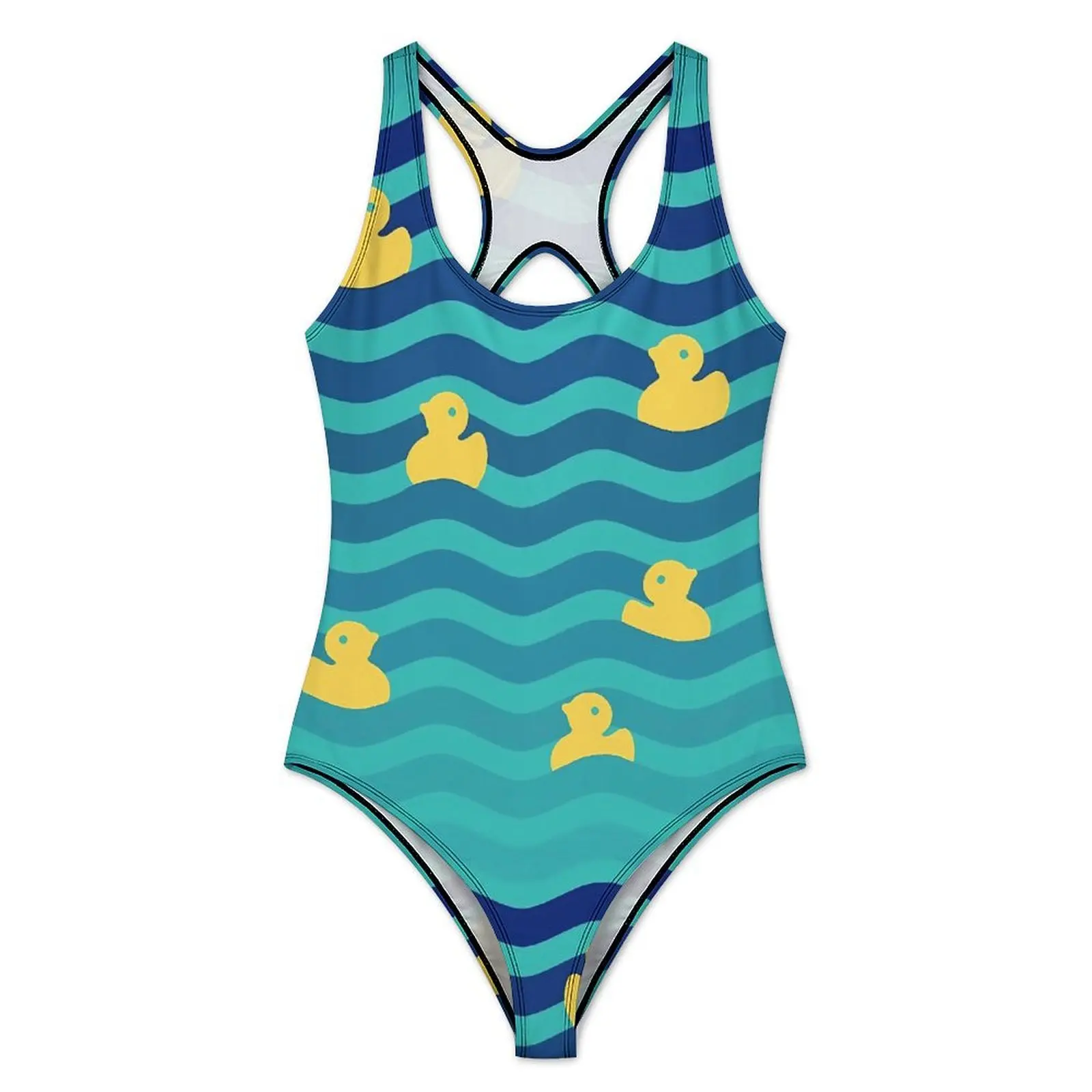 Little Yellow Ducks Swimsuit Animal Print Swimwear One Piece Holiday Swim Graphic Bodysuit High Cut Bathing Suits Ladies Push Up