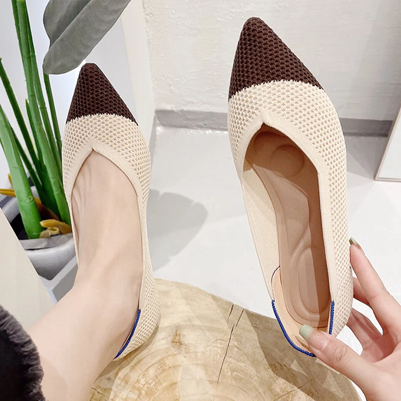 Fashion Flat Shoes 2023 New Elastic Women\'s Shoes Pointed Leisure Breathable Non slip Rubber Soles Spring and Autumn Shoes