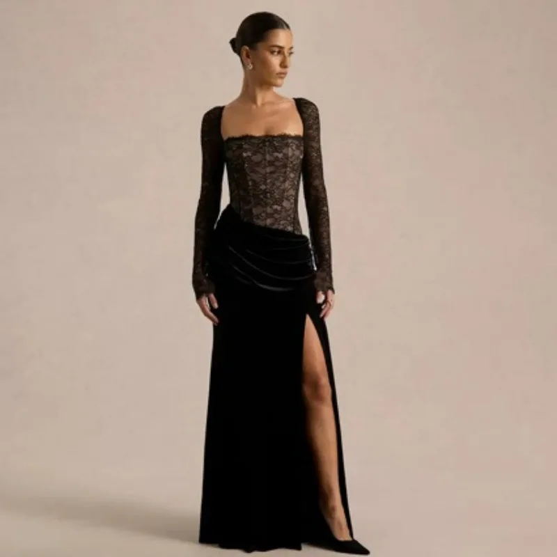 

Dress for Women Fashionable European and American Spring and Summer New Style Temperament Slim Fit Splicing Long Sleeves