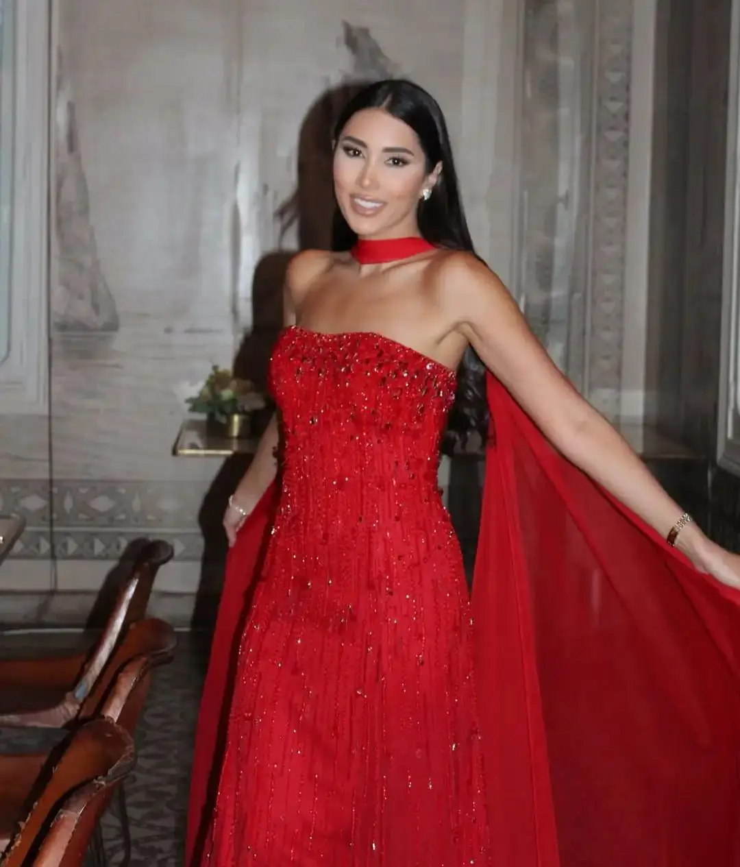 

Элегантное красное вечернее платье без бретелек с бисером и кристаллами, с шарфом, расшитое пайетками, для выпускного вечера, на заказ