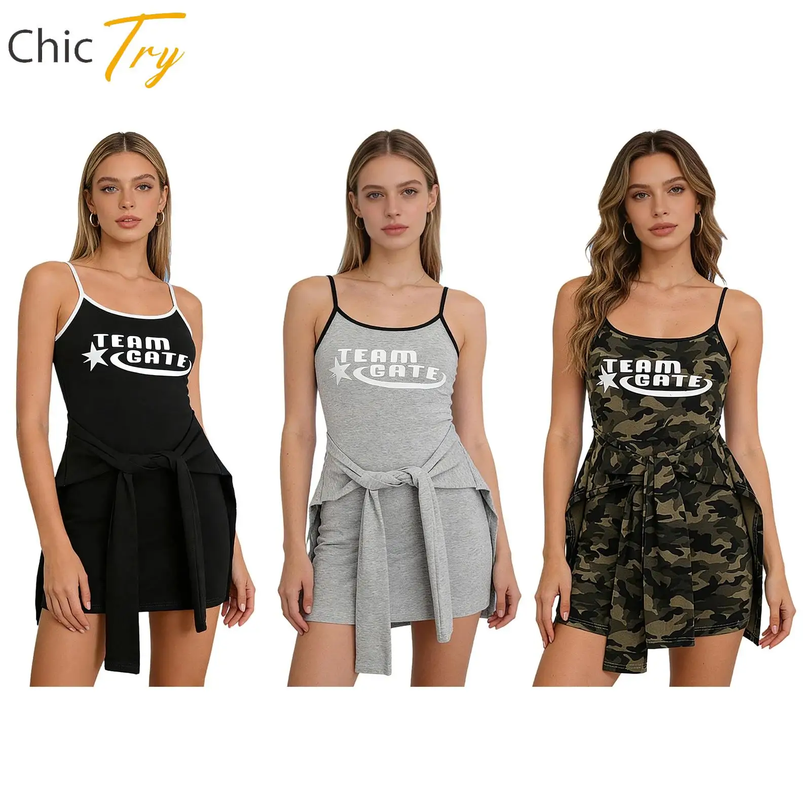 

Adult Womens Tennis Dress Golf Fitness Workout Sports Skort Costume Sleeveless Lace-Up Front Adjustable Spaghetti Straps Dress