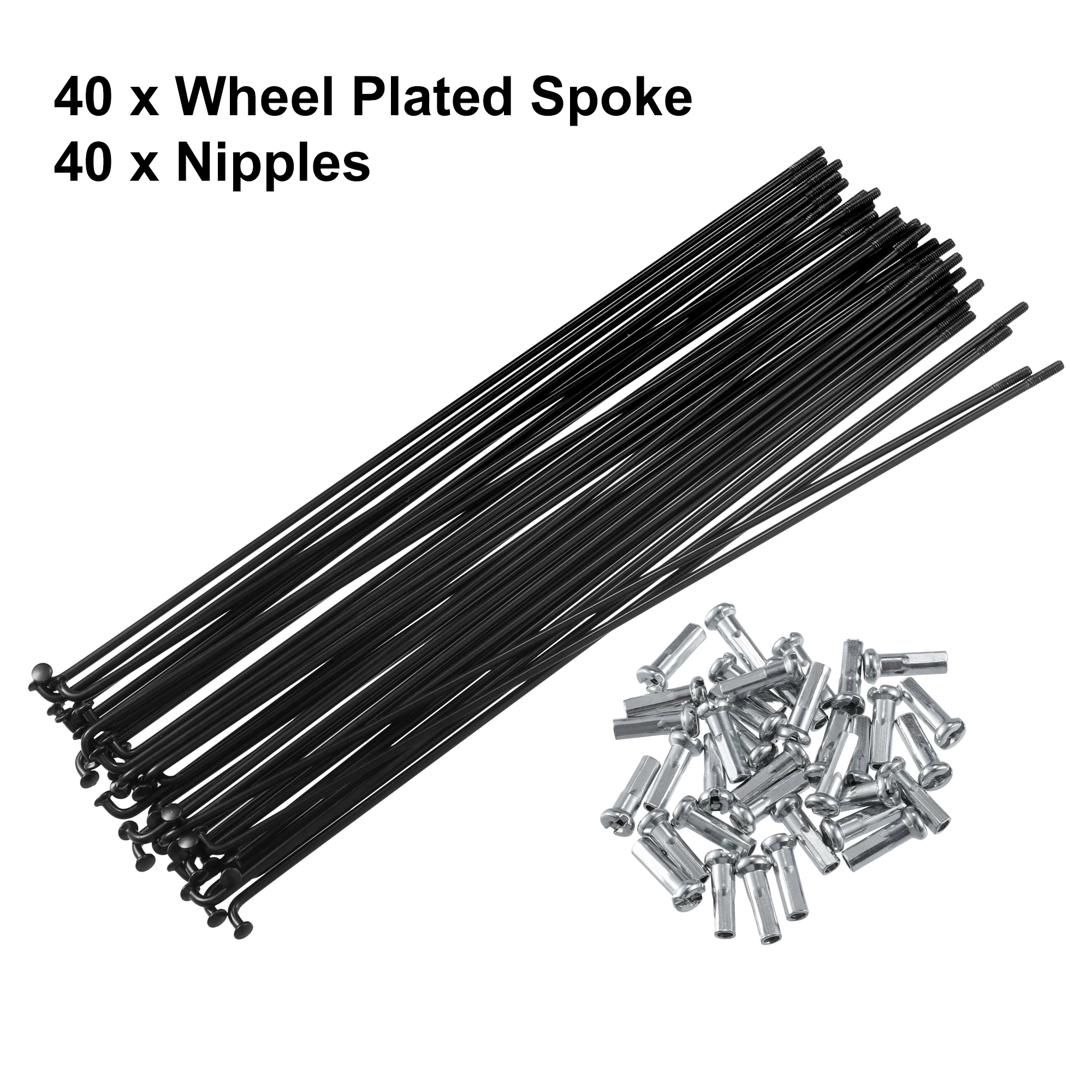 X Autohaux 40Pcs Bicycle Steel Spokes 14G Bike Spoke 181mm 183mm 185mm 192mm 200mm 220mm Length with Nipples for Most Bicycle