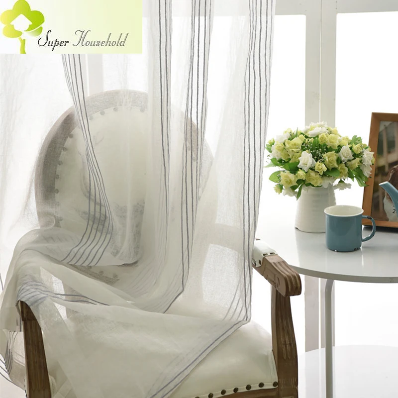 White Stripe Jacquard Gray Sheer Curtains for Living Room Window Tulle for Bedroom Kitchen Voile Yarn Decorate