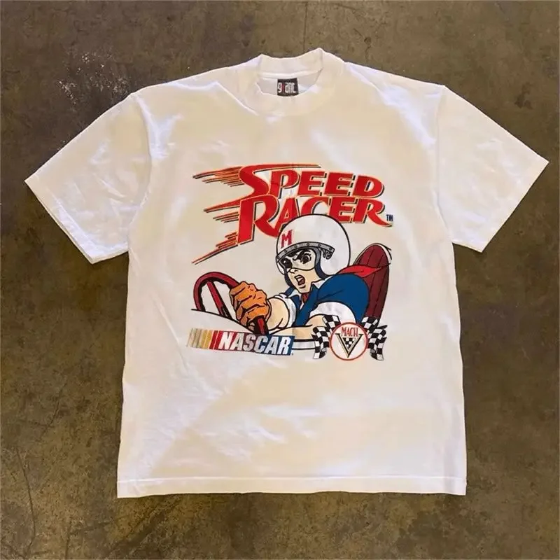 

Overseas Label Cutting American Ruffian Handsome Pure Cotton Short-sleeved T-shirt Men's and Women's Casual Loose Top