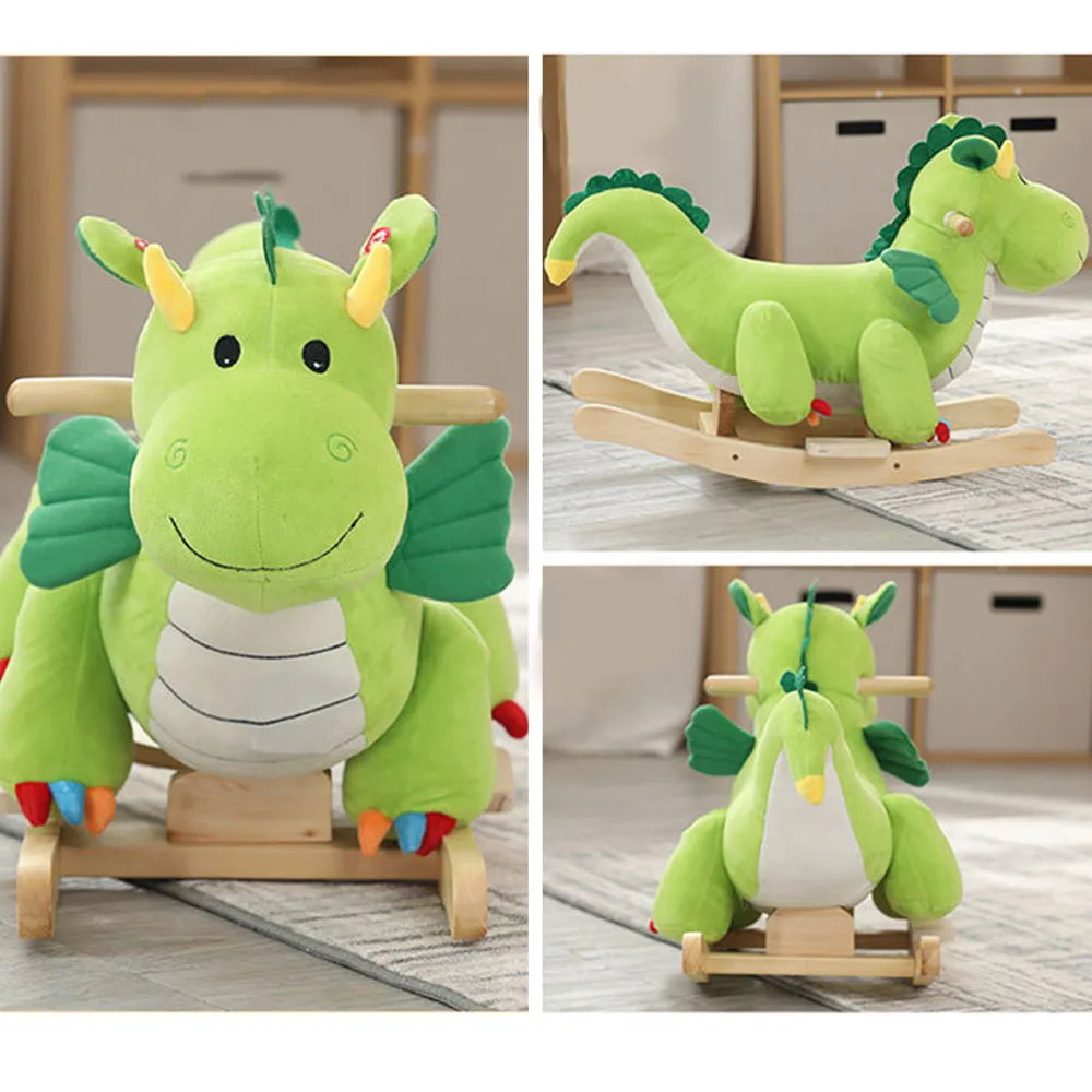 INS Nordic Stil kinder Solide Dinosaurier Holz Holz Schaukelpferd Plüsch Kinderwagen Stuhl Baby Spielzeug Kinder Junge Mädchen Geburtstag Geschenk