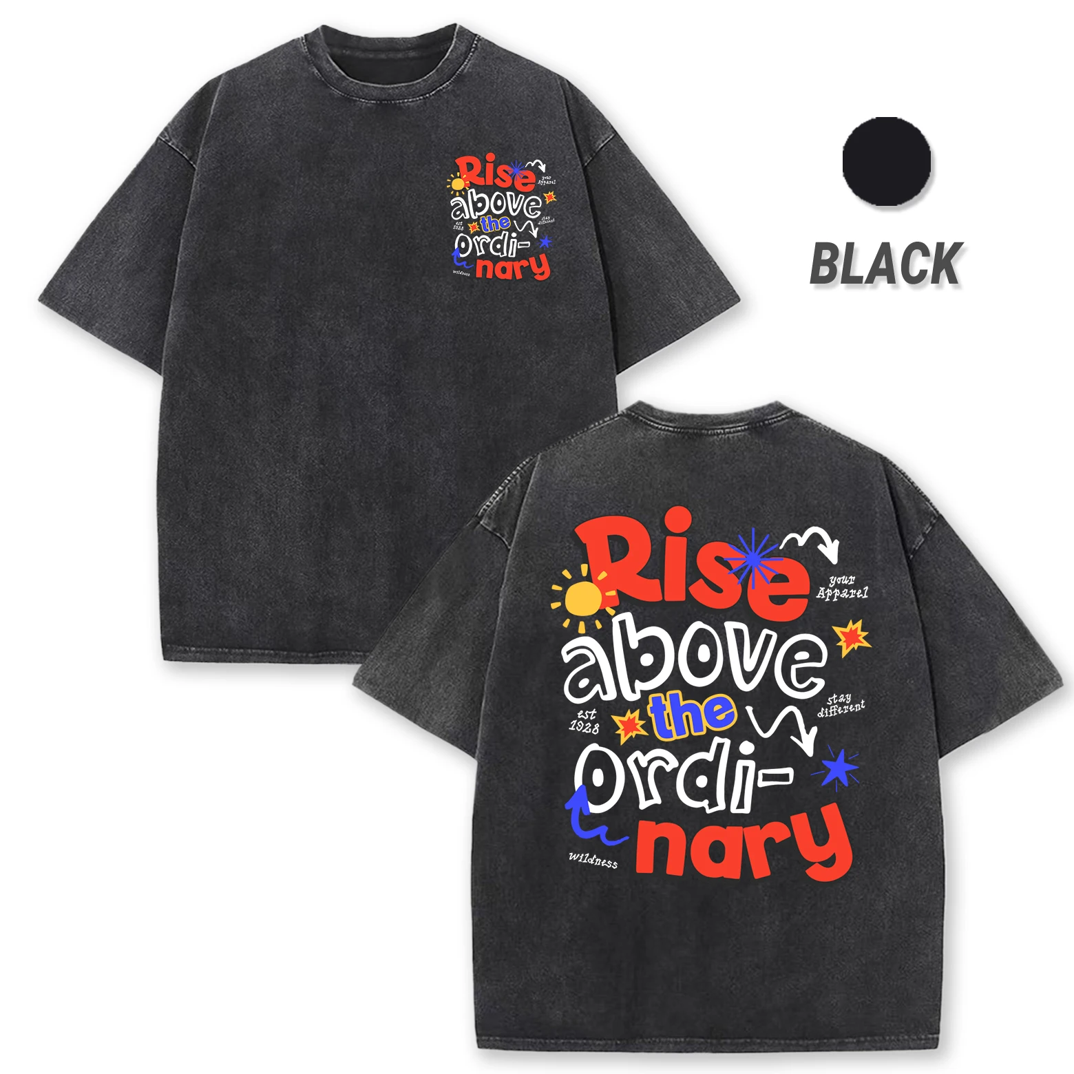 

Мужская стираная футболка с принтом Rise Above The Ordi-Nary, летние футболки с круглым вырезом, дышащий хлопковый топ, мягкий универсальный топ с коротким рукавом