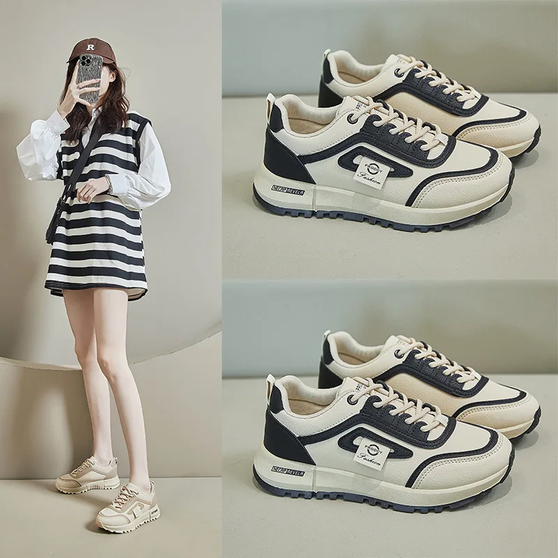 

Women Vulcanized Shoes Autumn Winter Sports Loafers 2026 Comfortable Walking Sneakers Ladies Thick Soled Lace-Up Casual Shoes