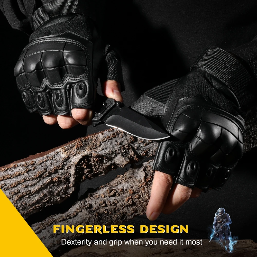 PU Leather Tactical Half Finger Gloves Airsoft Combat Shooting Hunting Paintball Outdoor Work Bicycle Anti-slip Fingerless Men