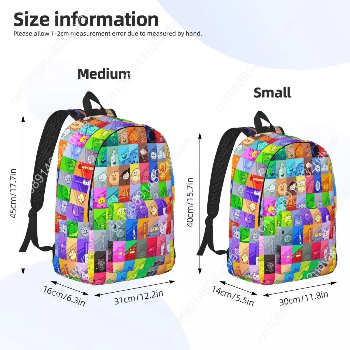 BFDI Inanimate Insanity Characters Ransel Kasual Ringan untuk Sekolah, Hiking, Travel, Battle Daypack, Tas Laptop Kanvas untuk Pria dan Wanita