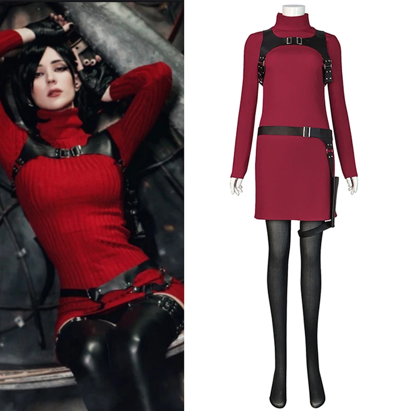 Female Ada Cosplay Wong Costume Dress Belt Roleplay Outfits Fantasia Halloween Carnival Disguise Suit For  Women Girls