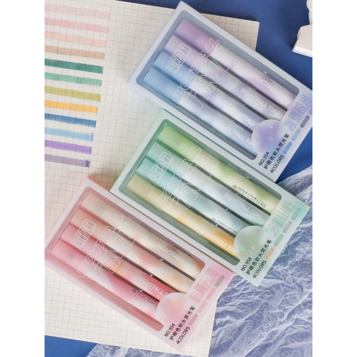 4 Colors/box Kawaii Soft head Highlighter Pen Fine Pastel Highlighter Marker Scrapbook Painted Stationery School Supplies