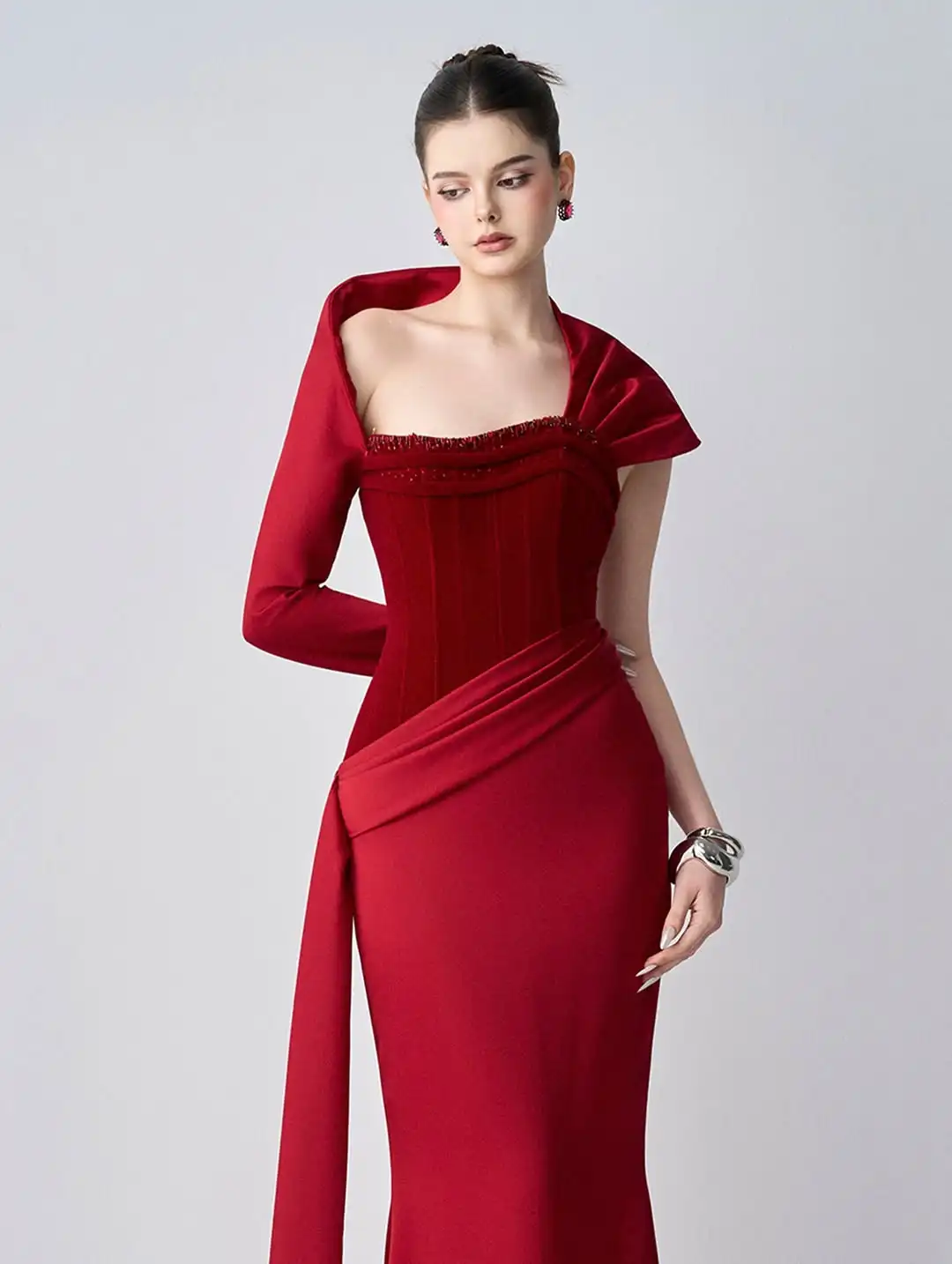 

Новый дизайн, уникальное плиссированное платье с открытыми плечами и рыбьей косточкой на талии, элегантное вечернее платье русалки для выпускного вечера, вечернее платье