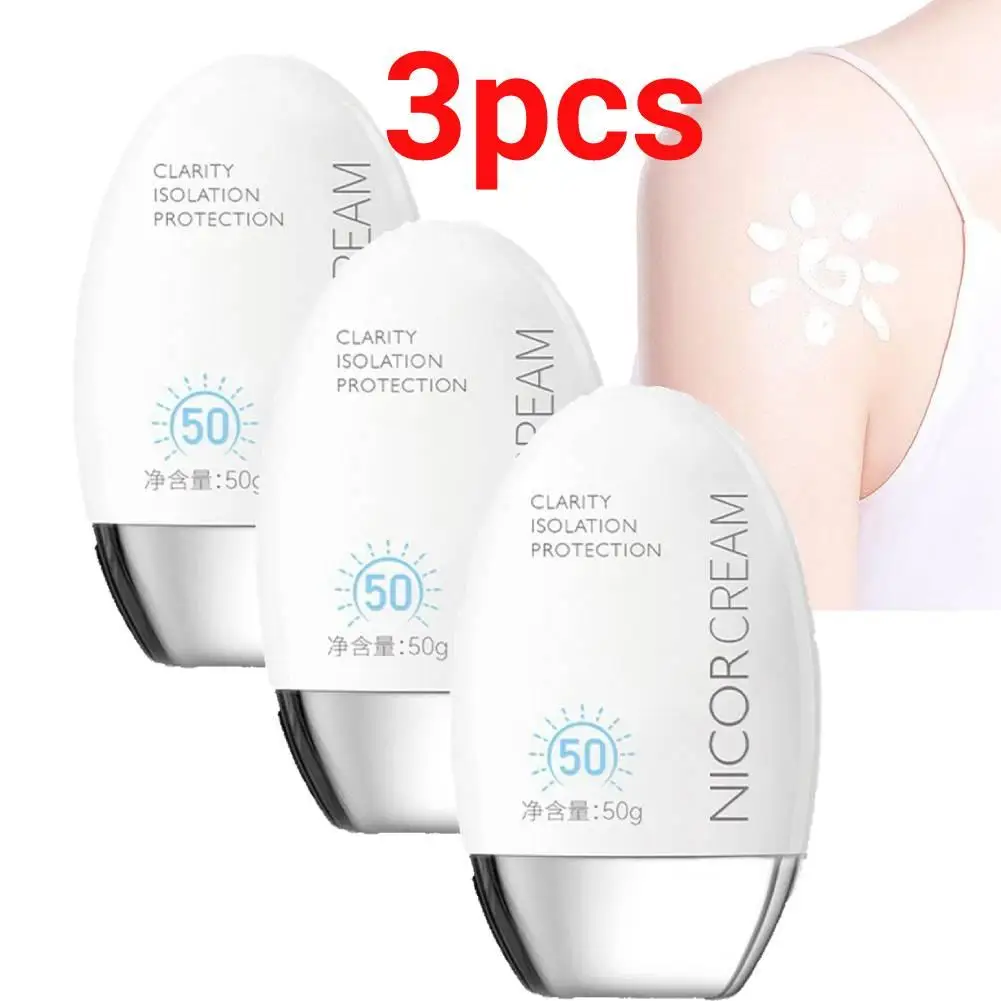 3pcs Sunscreen Face White Bottle UV Isolation 2 In 1 Whitening Isolation Light And Breathable Refreshing Non-greasy Sunscreen