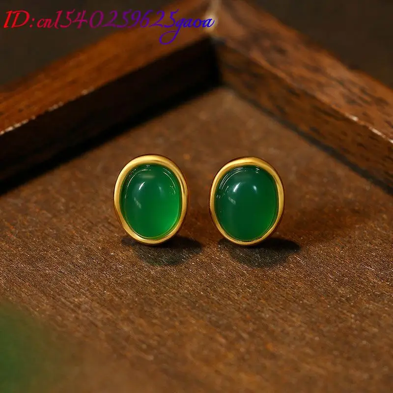 الأخضر الطبيعي اليشم أقراط الأذن مربط سحر تميمة هدايا للنساء مصمم خمر الفاخرة 18K مطلية بالذهب الإكسسوارات