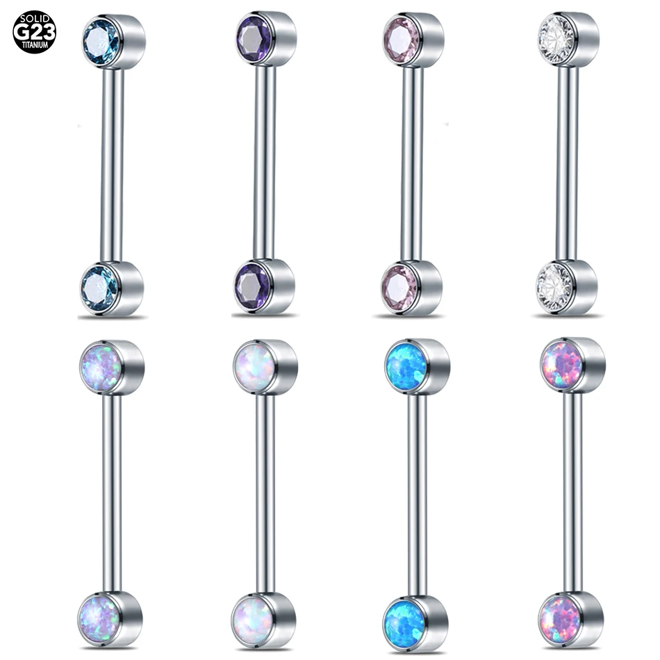 1Pc G23 Titanium Industrial Tongue Nipple Piercing Ring Crysrtal Internal Threaded Cartilage Earrings Ear Studs Body Jewelry 16G