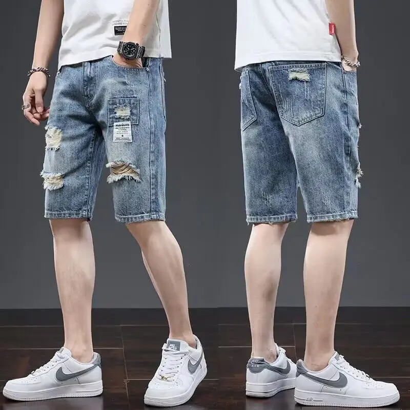 Men's Jeans Luxury Fashion Summer 2025 Trend Straight Ripped Five-point Thin Denim Designer Men's Casual Loose Shorts Pants Man