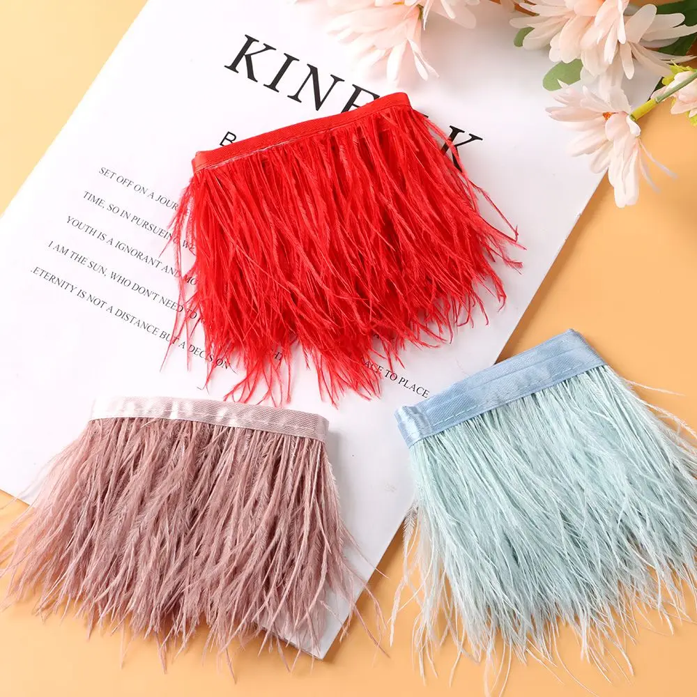 Party Feathers Ribbon DIY Wedding Dress Ostrich Feathers Trim 8-10 CM Wide 1 Meter Long Plumes Ribbon Selvage