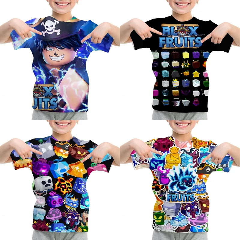 

Футболки с принтом аниме Blox Fruits, летние футболки с короткими рукавами и 3D принтом из мультфильмов, одежда для девочек и мальчиков, повседневная футболка в стиле Харадзюку