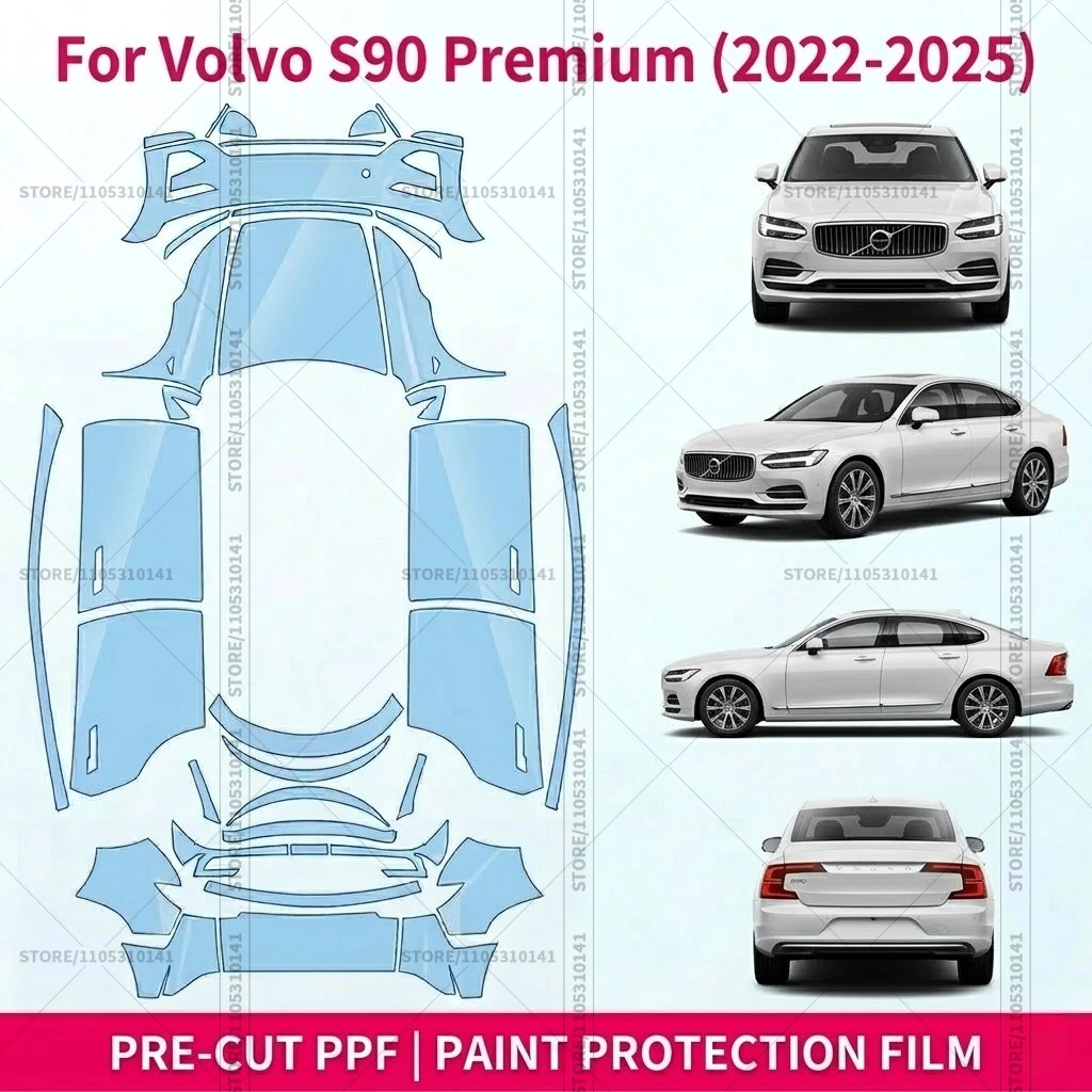 

Для Volvo S90 Premium 2022-2025: Предварительно вырезанная прозрачная защитная пленка (PPF) для переднего бампера, автомобильная прозрачная пленка-«броня»