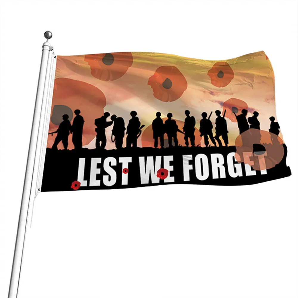 علم ANZAC Poppy Remembrance Day من البوليستر مع حلقات نحاسية هدية تذكارية علم للبالغين للديكور الداخلي والخارجي