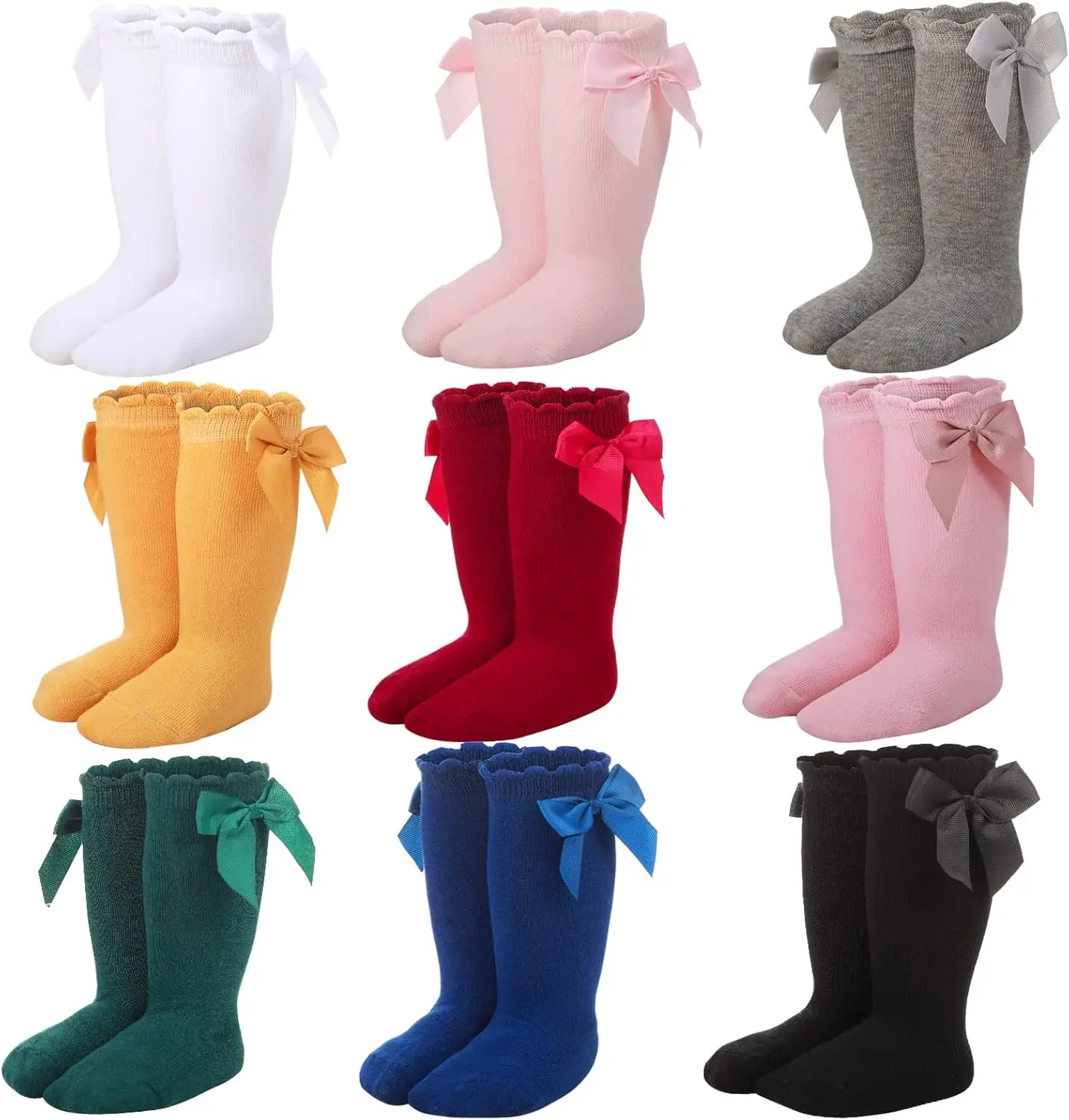 Baby-Kniestrümpfe mit Schleife, gestrickt, für Kleinkinder, Mädchen, Kleidersocken, Baumwollschlauch, lange Socken für Babys, Neugeborene