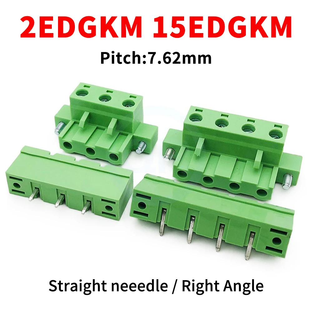 10 Sets KF 7.62mm Solder Plug-in PCB Connector Terminal Block With Flange 2EDGKM+2EDGVM/2EDGRM 15EDGKM 2~12P