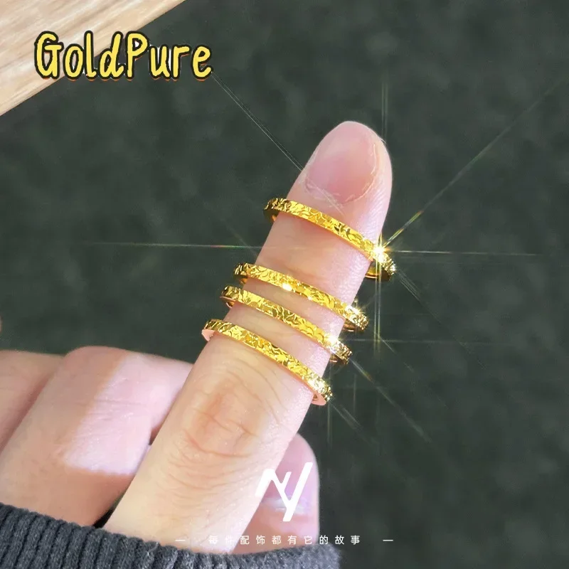 

Goldpure 9999 24K Real Gold 2mm Ring Women's Narrow Face Niche Broken Blowing Flash Elemental Circle Index Finger Ring Birthday