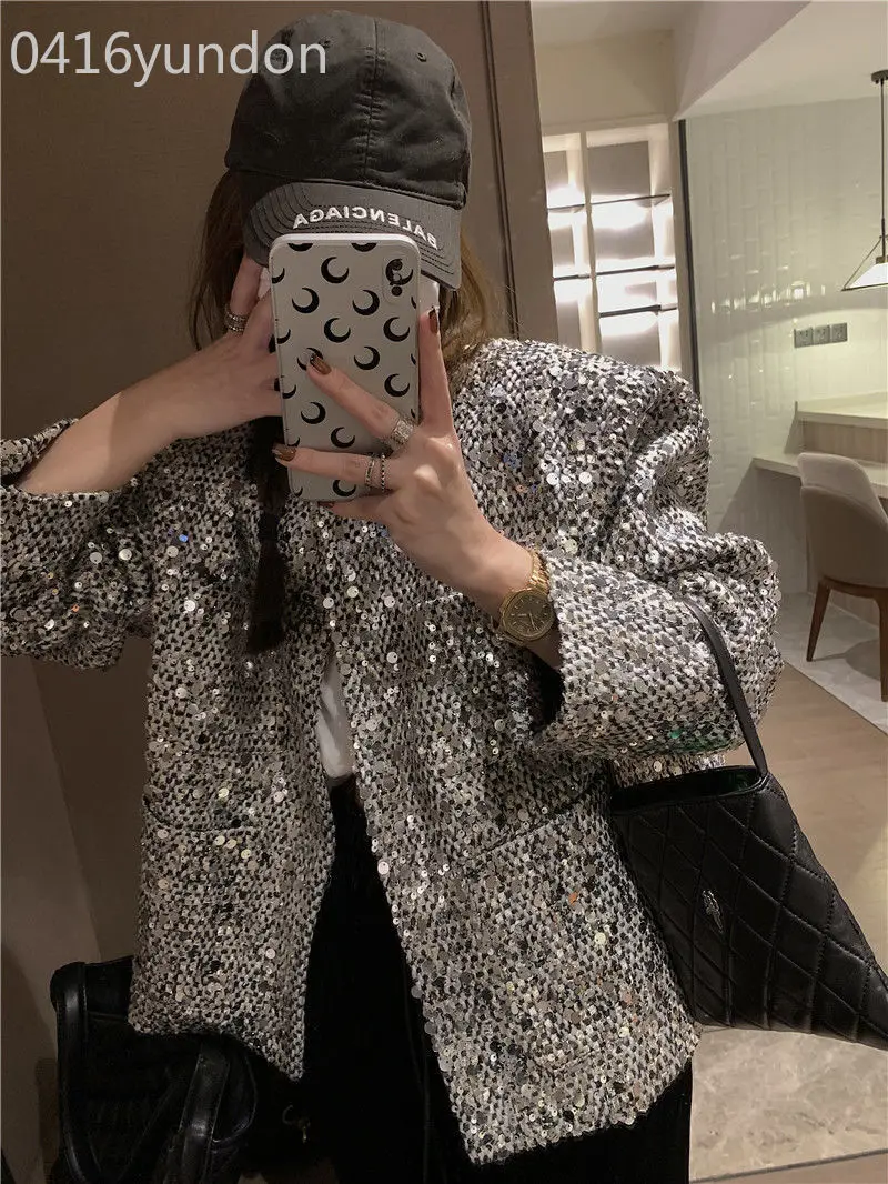 Short Coat Top Tweed Heavy Industry Sequins Jacket Women Clothes Chaquetas Para Mujer Ropa Korean Chic Loose Roupas Femininas