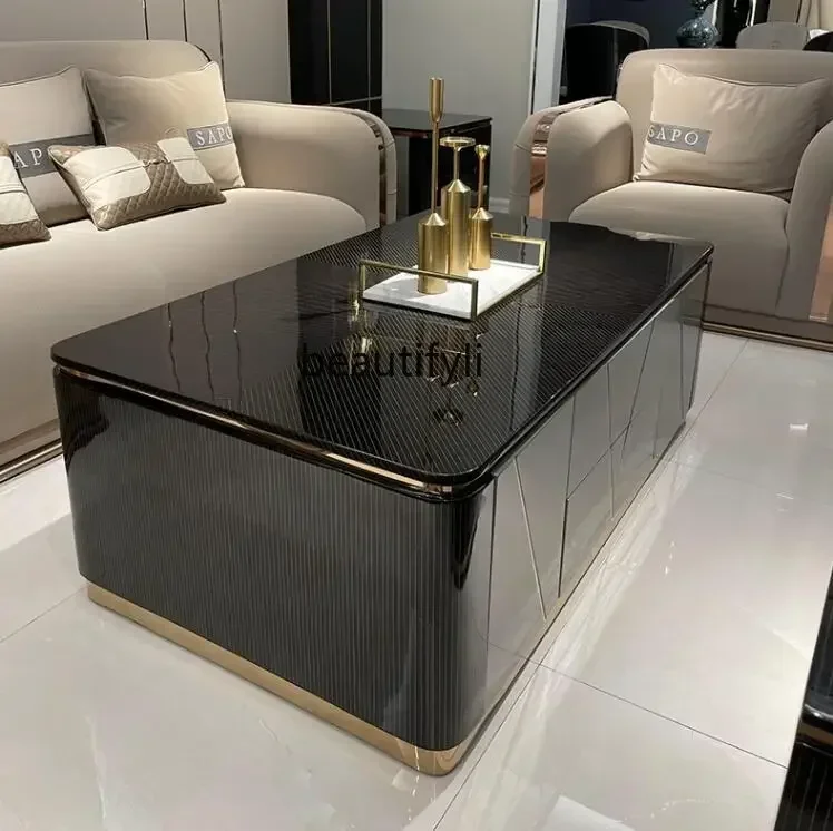 New Italian light luxury coffee table villa living room long coffee table size apartment Hong Kong style furniture