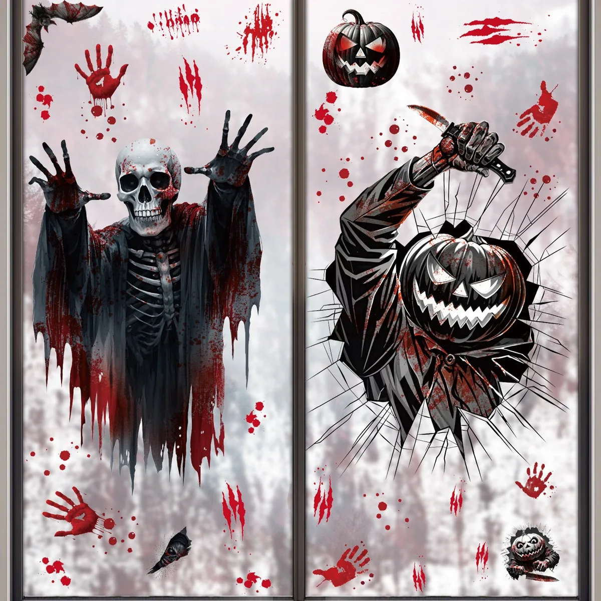 

Halloween Horror Stickers Blood Fingerprint Hanging Ghost Pumpkin Skull Window Glass Sticker Happy Halloween Party Decor 2025