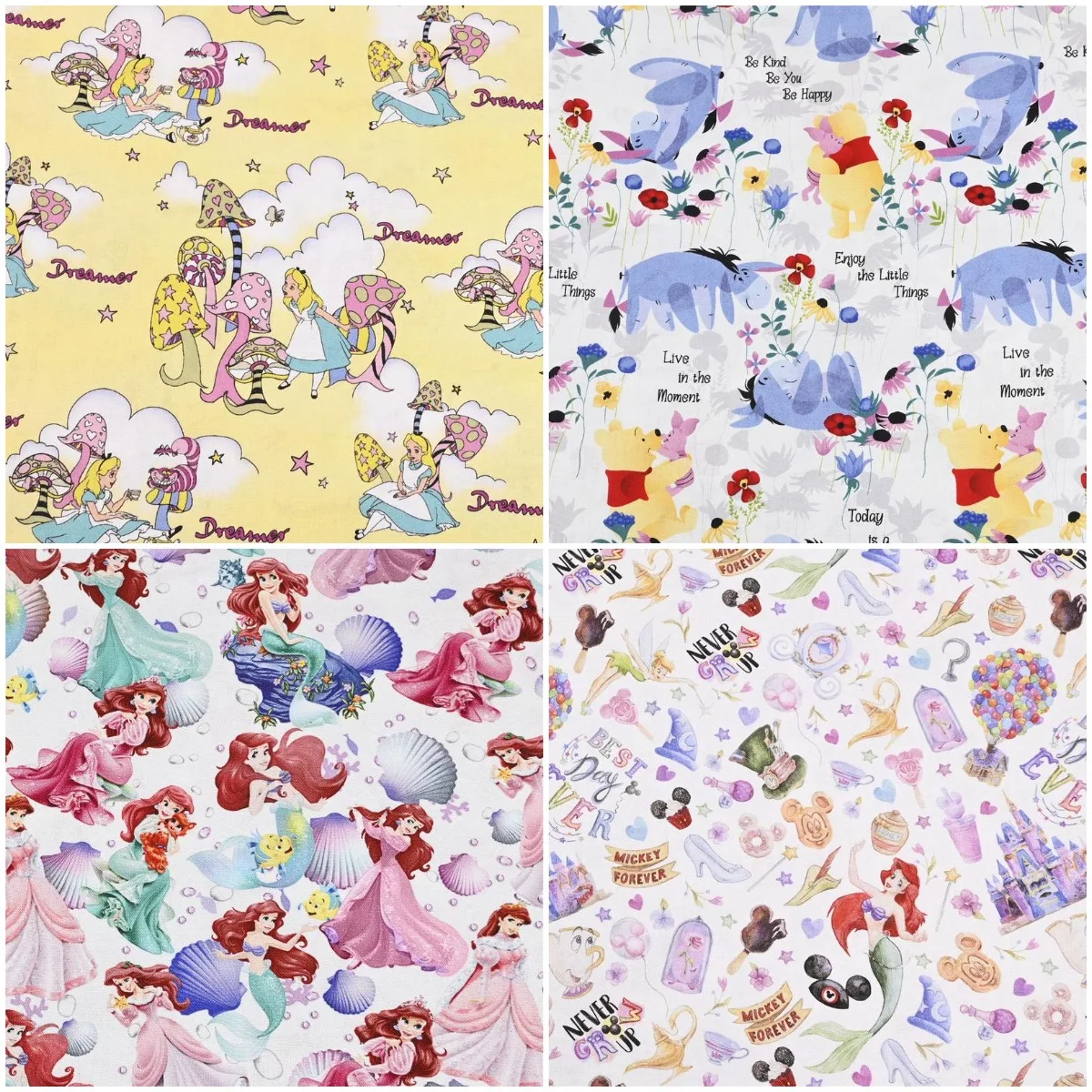 Width 1.1 Meter Winnie The Pooh Disney Princess Cotton Fabric For Sewing Clothes Quilting Fabircs DIY Dress Patchwork Material