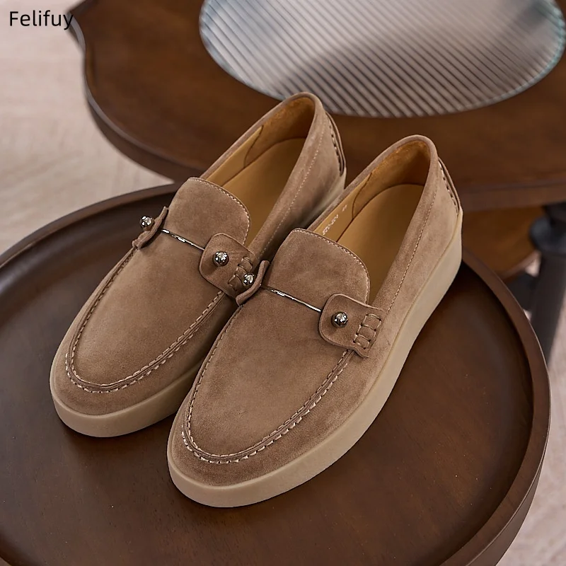 Khaki Luxury Designer Loafers Men Mental Chain Fashion Casual Genuine Leather Shoes Male Driving Shoes Man Business Office Shoes