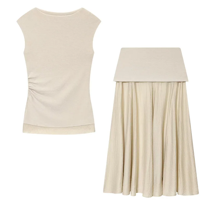 

Women's Pleated Soft Top Skirt Two-piece Set
