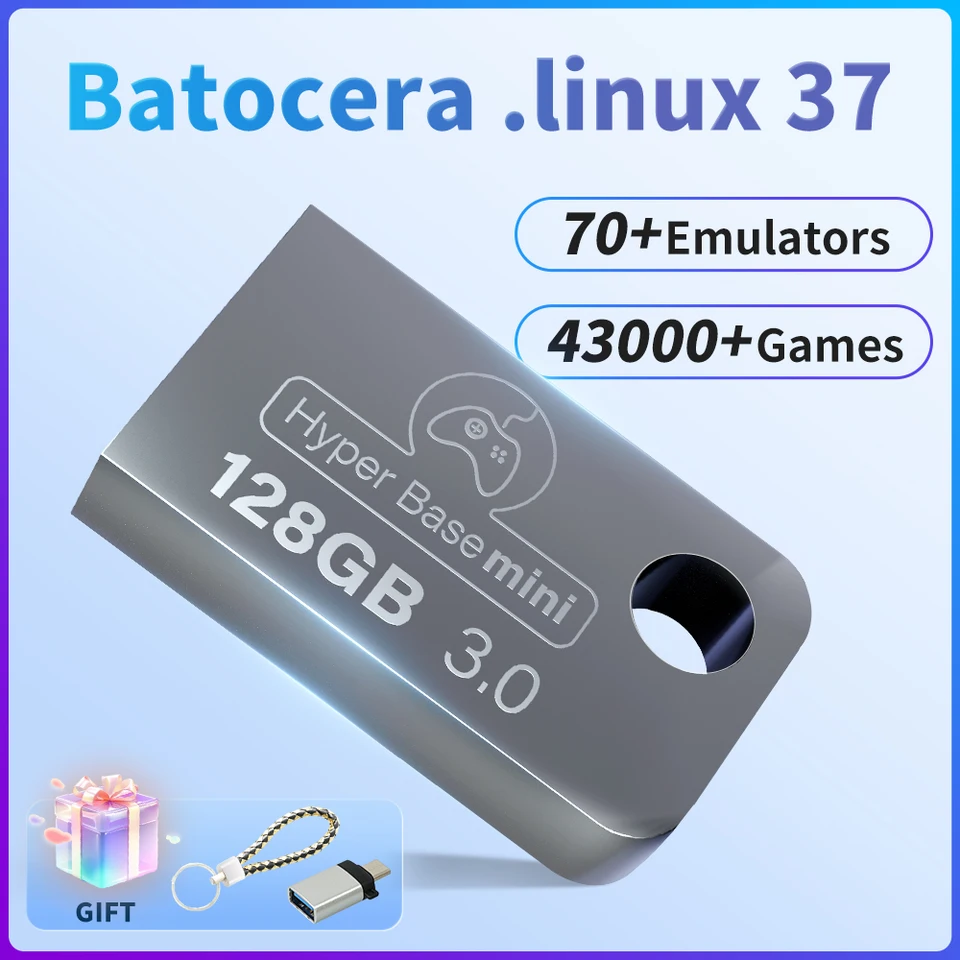 Portátil 128GB USB 3.0 Disco Batocera 37.linux 70+ Emuladores e