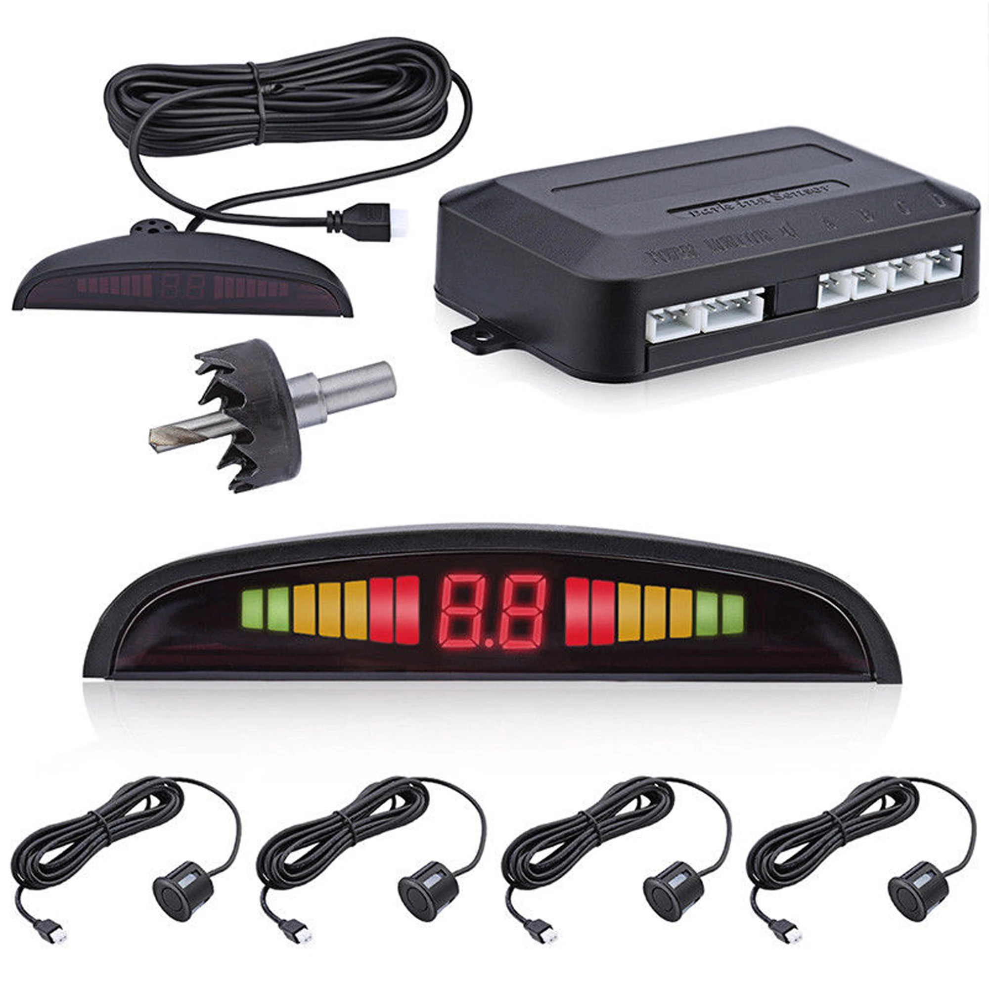 4/8Parking Sensors LCD LED Display Car Reverse Radar System Alarm Kit Black Car reversing radar Rear view camera